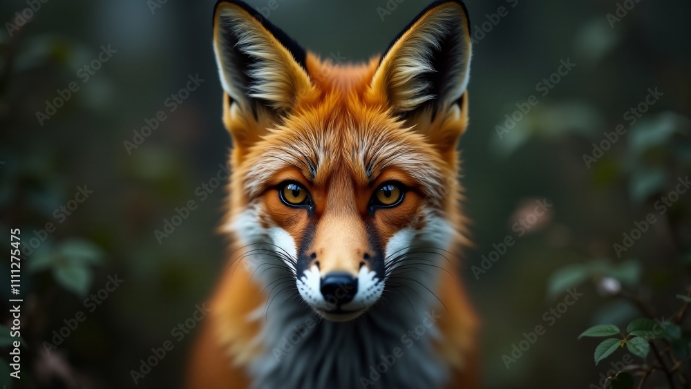 Fototapeta premium A close-up of a fox’s face, emphasizing its bright eyes and distinctive fur, with a blurred natural background.