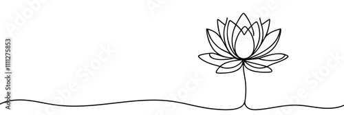 Water lily, lotus flower vector continuous one line drawing on white background minimalist.