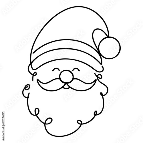 Santa Claus face. Continuous line portrait of Santa.