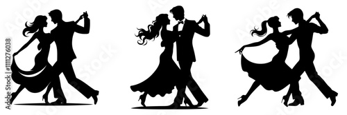 silhouette of a dancing couple. Silhouette of dancing people. Couple of lovers.