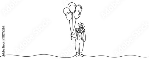 Single one line drawing of the clown line art logo