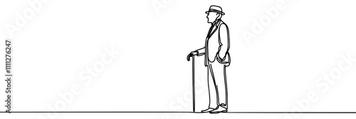 Man with a cane Continuous one line drawing