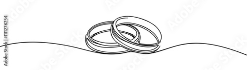 Wedding rings in a minimalist one line drawing, symbolizing love, marriage, and commitment. Simplified and elegant design.