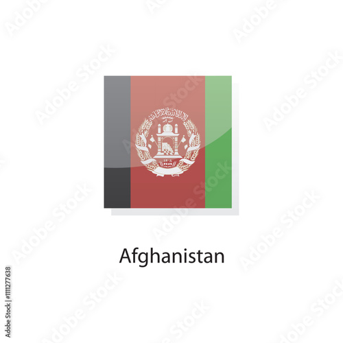 Flat square icon ofAfghanistan flag. Simple vector illustration.