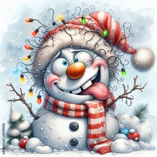 Crazy neol snowman ilustration photo