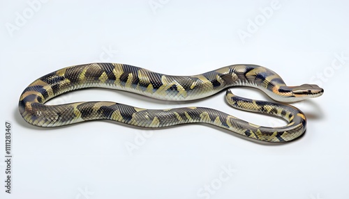 close up of a snake on a white background