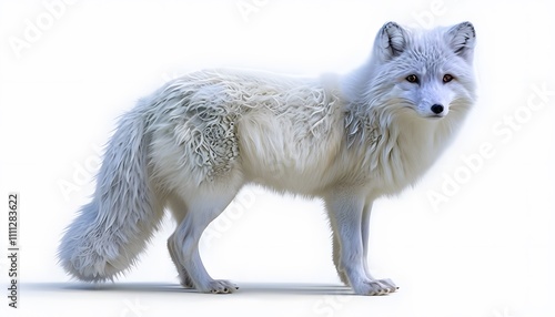 Arctic Fox with Thick Fur and Bushy Tail on a White Background