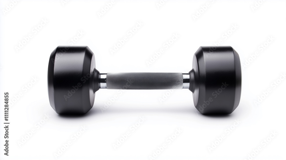 black dumbbell with textured grip, ideal for strength training and fitness routines. Perfect for home gyms or workout sessions, on white background. black dumbbell with textured grip, ideal for strength training and fitness routines. Perfect for home gyms or workout sessions, on white background.