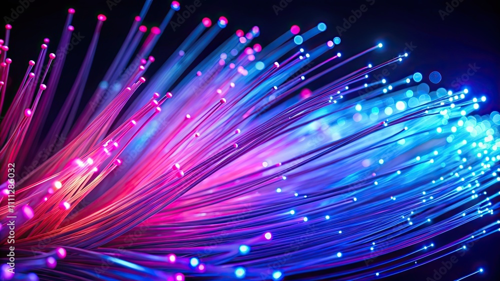 Obraz premium Vibrant pink and blue glowing fiber optic cables creating a stunning visual , technology, colorful, lights, digital