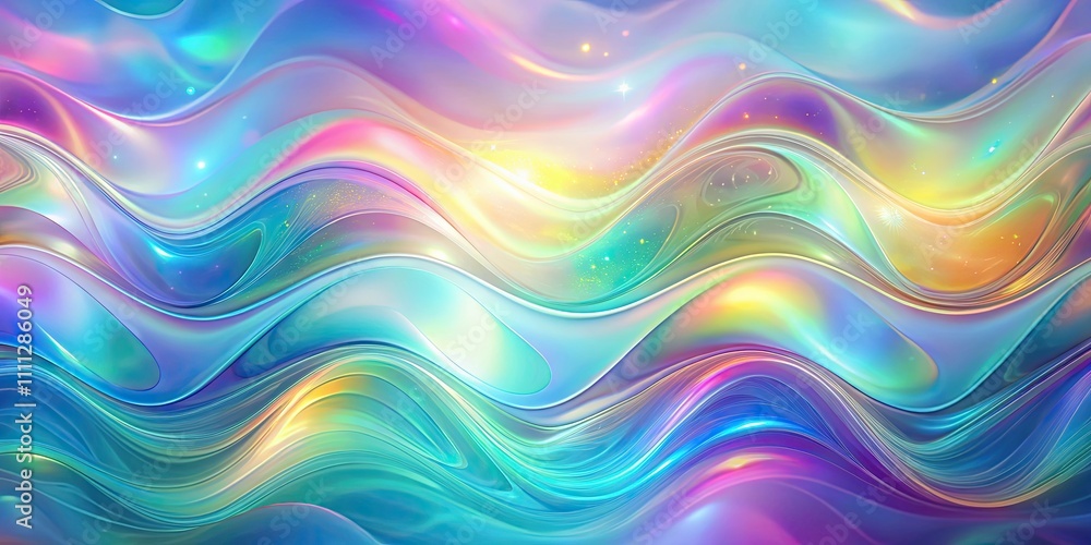 Fototapeta premium Iridescent background with wavy abstract patterns and blurred effect, vaporwave, surface, wrinkled, vapor, abstract