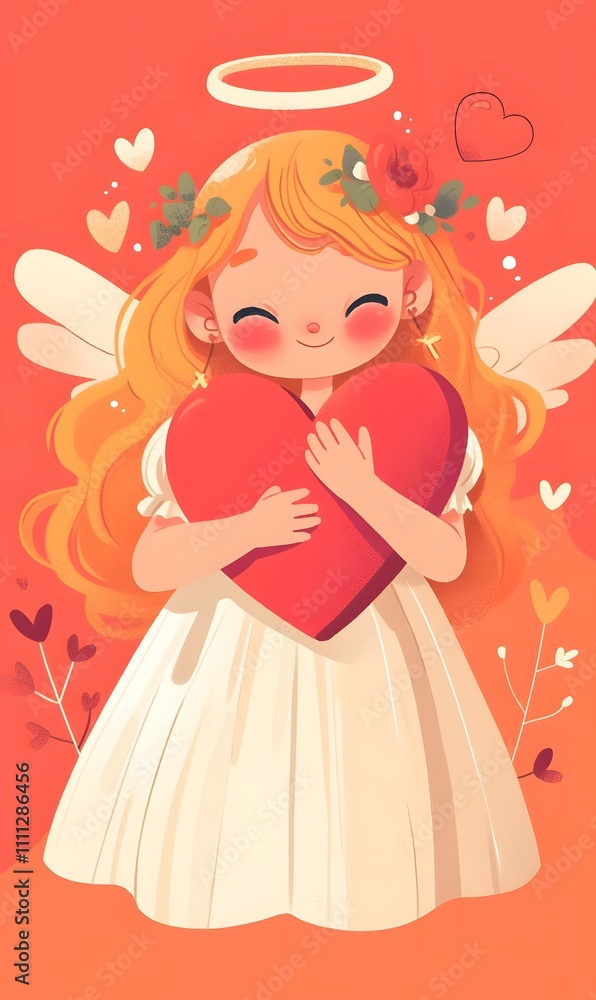 A lovely baby angel is holding a heart,generation AI A lovely baby angel is holding a heart,generation AI