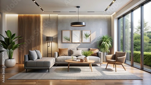 Wallpaper Mural Modern living room with minimalist decor and natural lighting, contemporary, chic, interior design, cozy, furniture, home Torontodigital.ca