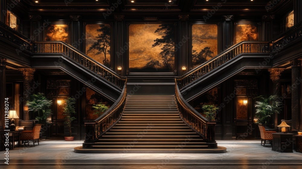 Obraz premium Grand Dark Wood Staircase in Elegant Hall.
