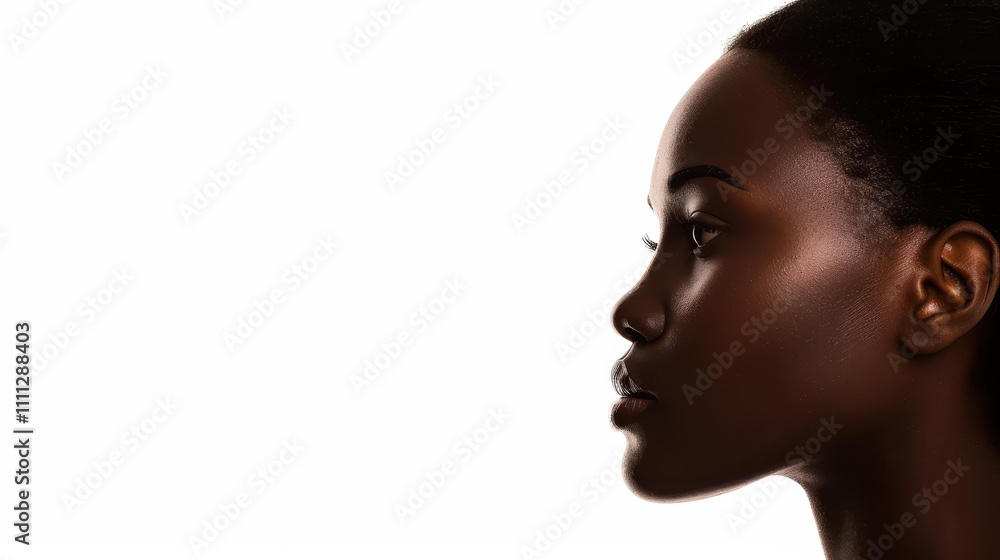 A striking silhouette portrait of a black woman, capturing her essence against a clean, white backdrop. A striking silhouette portrait of a black woman, capturing her essence against a clean, white backdrop.