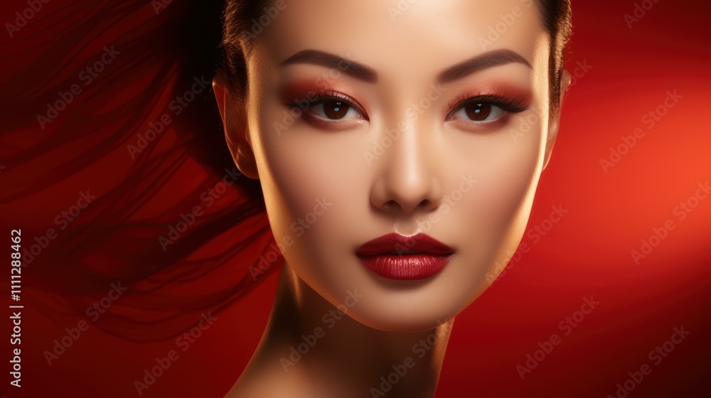 Stunning Asian beauty showcases dazzling makeup and luxurious style that captivates with every glance. Stunning Asian beauty showcases dazzling makeup and luxurious style that captivates with every glance.