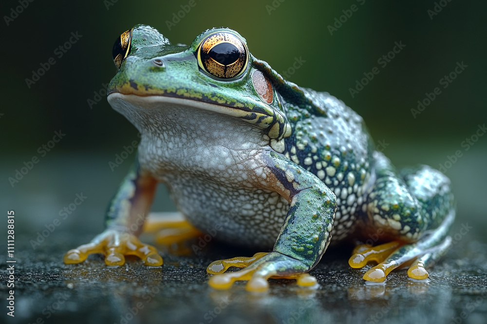 Vibrant Green Frog With Striking Golden Eyes Vibrant Green Frog With Striking Golden Eyes