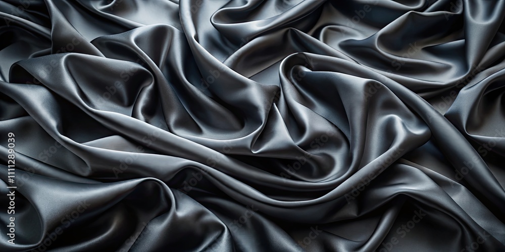 Obraz premium Dark silk crumples with soft black waves creating an elegant minimalistic satin ripples backdrop, silk, crumpled, black