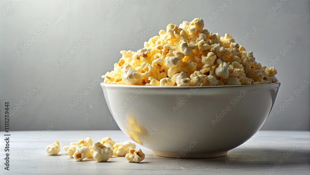 A large bowl overflowing with buttered popcorn on a light background, popcorn, buttered, snack, cinema, crunchy A large bowl overflowing with buttered popcorn on a light background, popcorn, buttered, snack, cinema, crunchy