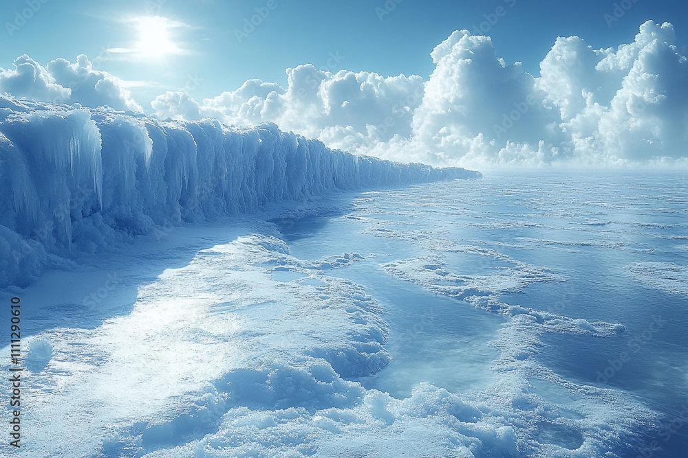Frozen Coastline Under a Bright Sunny Sky Frozen Coastline Under a Bright Sunny Sky