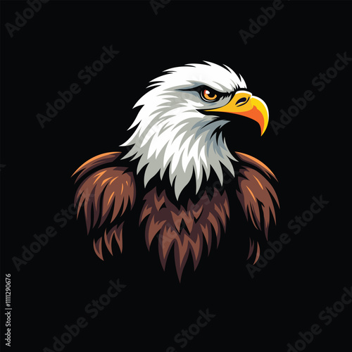 Bald Eagle head isolated on black background. Vector illustration for your design