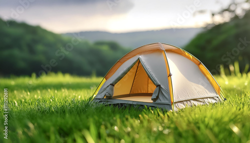 Wallpaper Mural Miniature tent in the middle of green grass scenery Torontodigital.ca