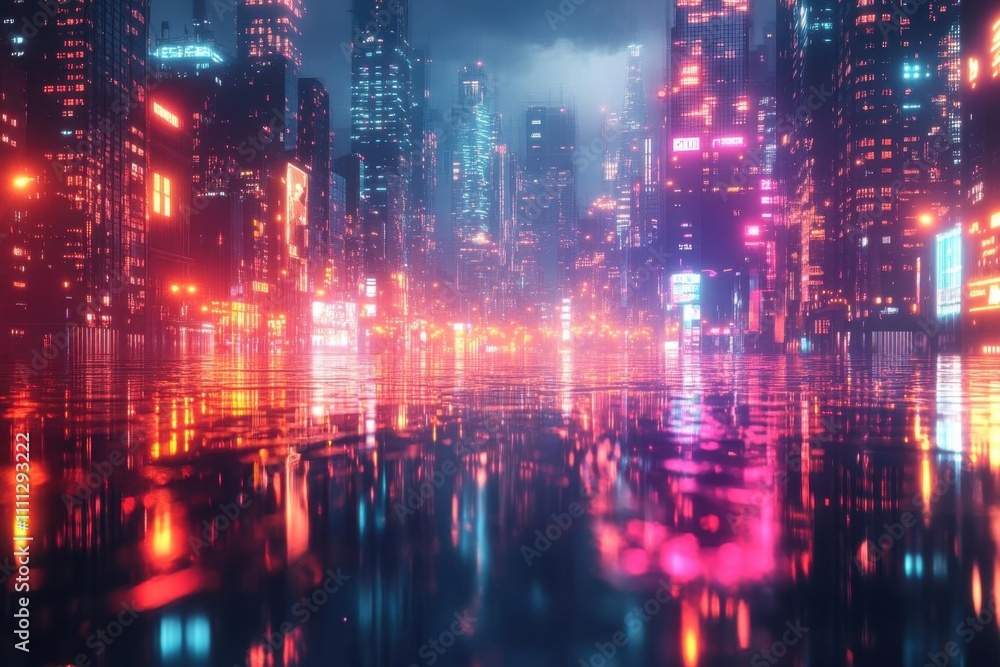 Neon Cityscape Reflections: A Futuristic City with Rain-Slicked Streets and Glowing Lights Neon Cityscape Reflections: A Futuristic City with Rain-Slicked Streets and Glowing Lights