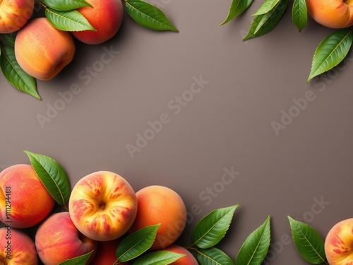 Spacious and fruity peach background with border of peaches, perfect for marketing content, background, peaches