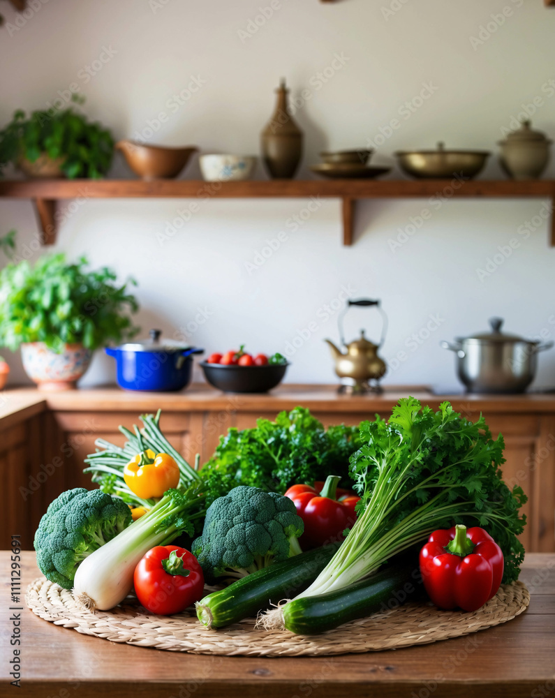 Fresh Seasonal Vegetables on White Table in a Bright Traditional Kitchen with Modern Minimalist Aesthetic Fresh Seasonal Vegetables on White Table in a Bright Traditional Kitchen with Modern Minimalist Aesthetic