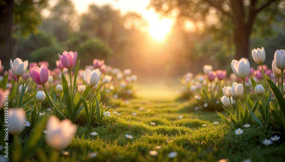 Obraz premium Serene Hospice Garden at Dawn