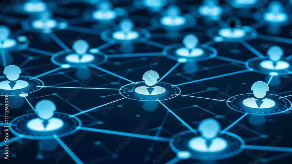 Multiple user icons connected through a complex digital network illustrate the concept of online communication and interaction. This representation emphasizes the interconnectedness of users. Multiple user icons connected through a complex digital network illustrate the concept of online communication and interaction. This representation emphasizes the interconnectedness of users.
