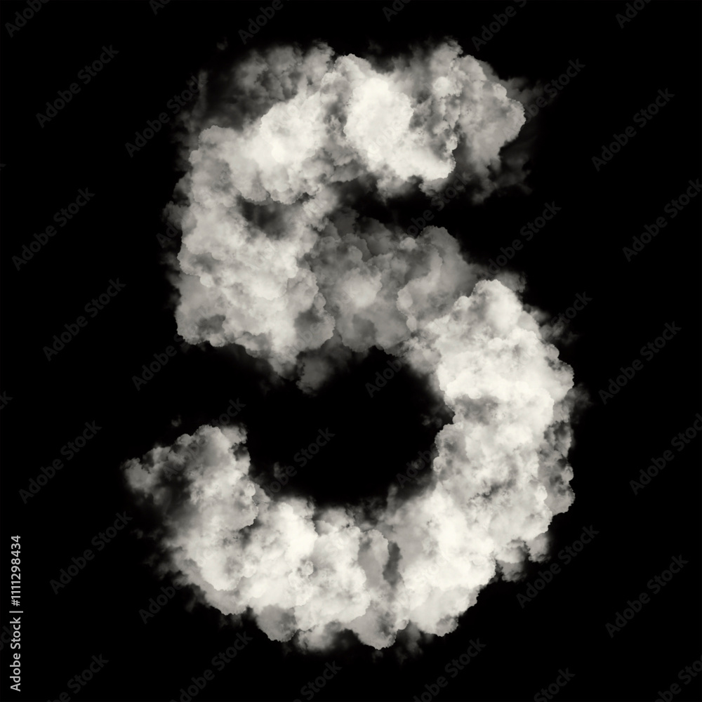 Number five (5) made with Sky or Cloud effect, Fog or smoke isolated on black background, White color, Mist or smog Special effect, Abstract, Creative, Illustration design Number five (5) made with Sky or Cloud effect, Fog or smoke isolated on black background, White color, Mist or smog Special effect, Abstract, Creative, Illustration design