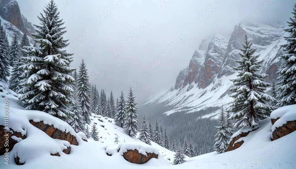 Snow-Covered Mountains in Winter Storm Snow-Covered Mountains in Winter Storm