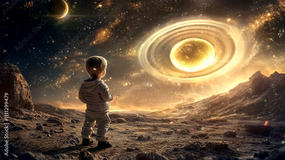 A boy who was standing was amazed to see the phenomenon of the planet Saturn with its beautiful rings, which looked amazing. A boy who was standing was amazed to see the phenomenon of the planet Saturn with its beautiful rings, which looked amazing.