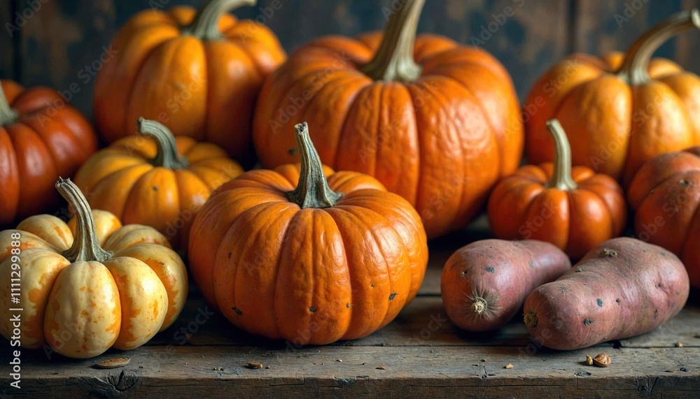 Autumn Vegetables on Rustic Wood Autumn Vegetables on Rustic Wood