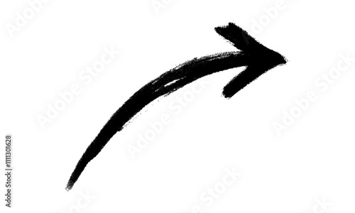 Black chalk hand drawn arrow. Crayon pointer, look here or swipe symbol in doodle style. Direction or orientation sign painted by calk isolated on white background. Vector realistic illustration. photo