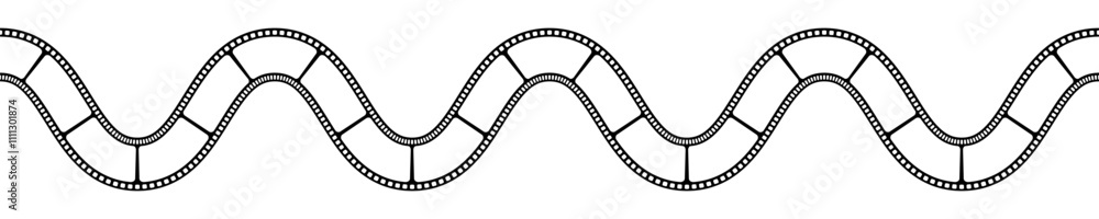 Obraz premium Blank wavy film strip template. Undulated camera tape isolated on white background. Storyboard layout. Curved frame for creating photographies collage. Vector graphic illustration.