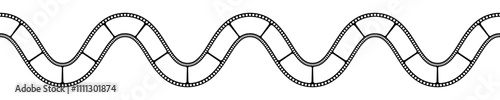Blank wavy film strip template. Undulated camera tape isolated on white background. Storyboard layout. Curved frame for creating photographies collage. Vector graphic illustration.
