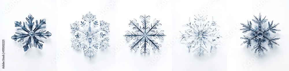 Five unique snowflakes on white background. Five unique snowflakes on white background.