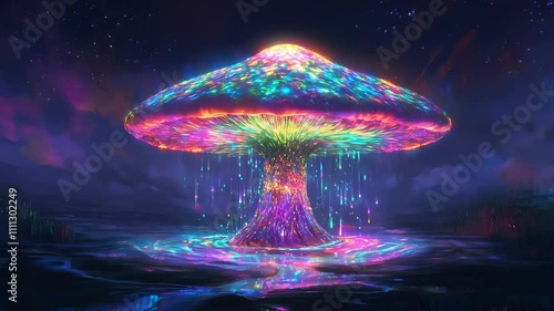 Vivid Psychedelic Mushroom Fantasy Loop Video Backdrop