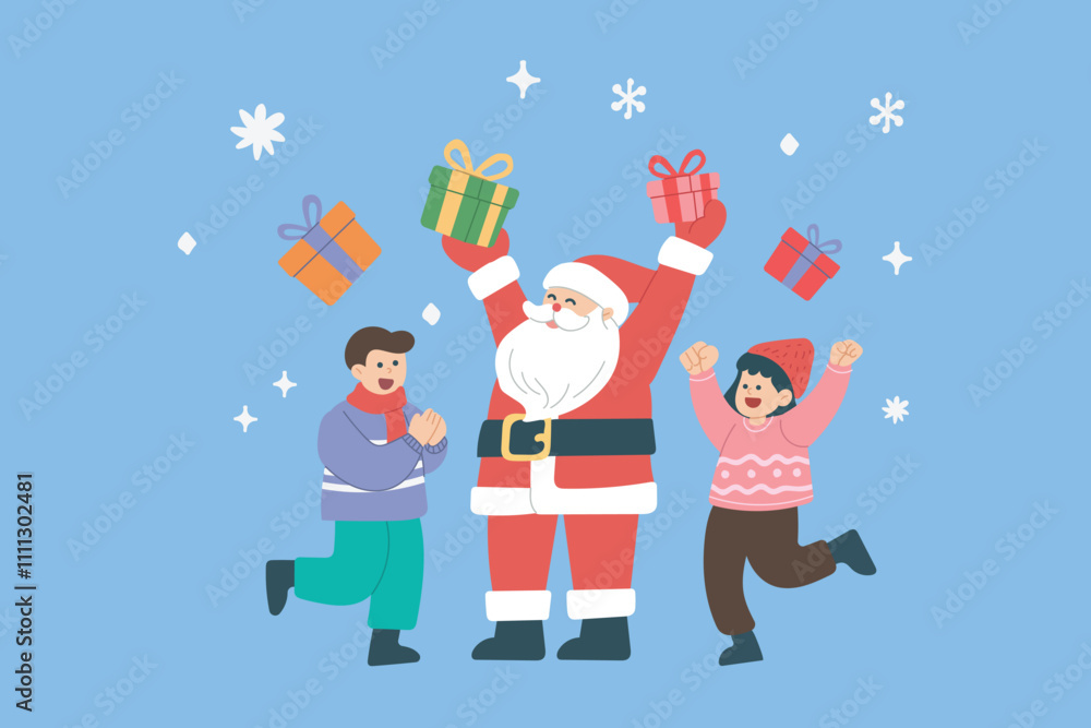 Fototapeta premium 12월 행복한 홀리데이 크리스마스 2d 플랫 일러스트 벡터 December Happy Holidays Christmas 2d Flat Illustration