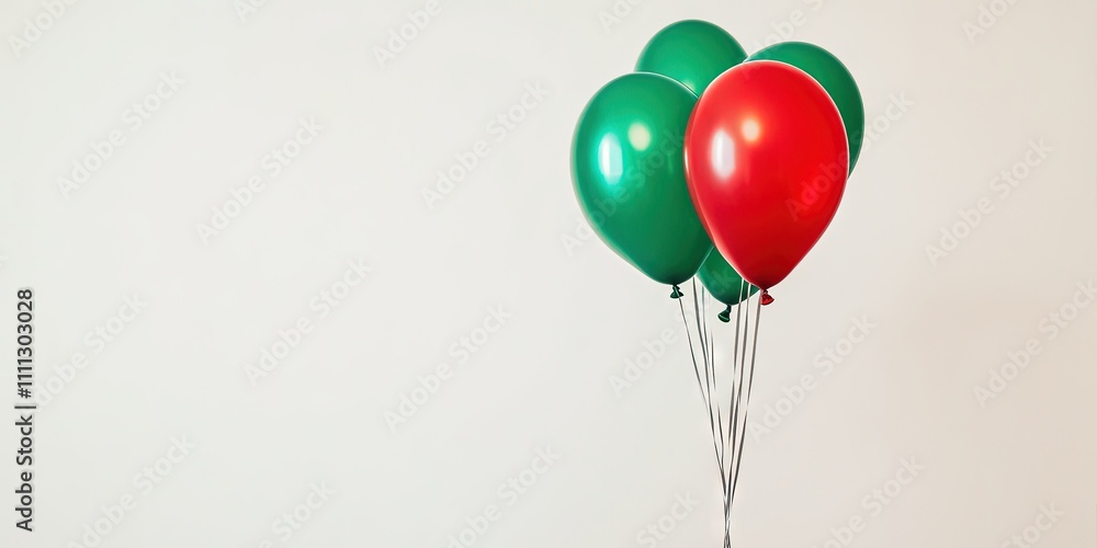 red balloons and green balloons on solid background, copy space red balloons and green balloons on solid background, copy space