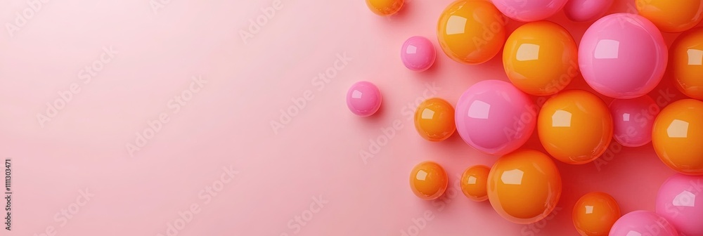 pink balloons and orange balloons on solid background, copy space pink balloons and orange balloons on solid background, copy space