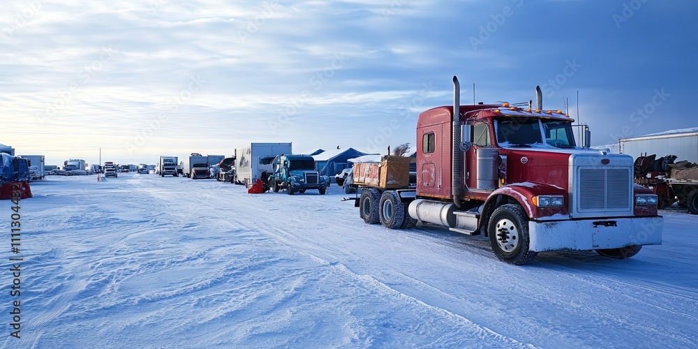 semi-truck transport on icy road in the winter semi-truck transport on icy road in the winter