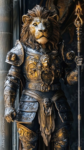 Majestic Lion Warrior In Ornate Golden Armor photo