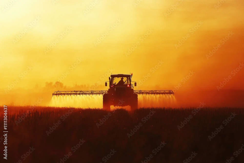 Fototapeta premium Protecting harvests, portrait of farmer spraying pesticide on crops, importance of crop protection, agricultural practices, pest management to ensure a healthy and bountiful harvest.