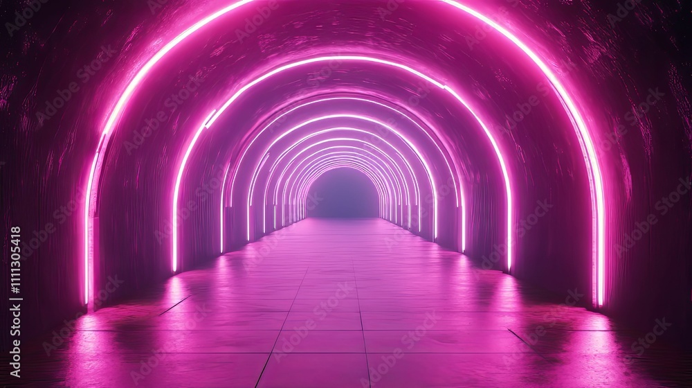 Pink Neon Lights Illuminate Archway Tunnel Pink Neon Lights Illuminate Archway Tunnel