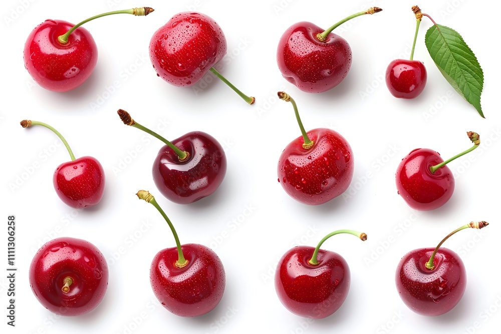 Fresh cherries, whole and vibrant, red fruit with green leaves, isolated on white background, juicy and ripe, perfect for healthy eating, food photography, and seasonal visuals
Fresh cherries, whole and vibrant, red fruit with green leaves, isolated on white background, juicy and ripe, perfect for healthy eating, food photography, and seasonal visuals