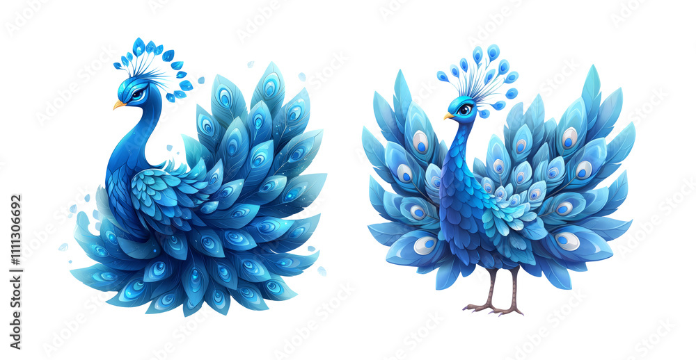 Obraz premium Vibrant Blue Peacock Illustration on Transparent Background