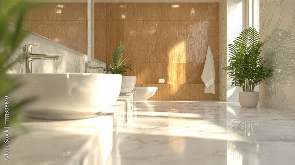 Modern bathroom, large sink, marble and wood combination Modern bathroom, large sink, marble and wood combination