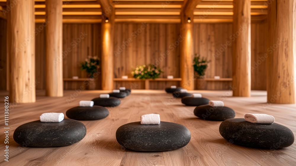 A serene wellness space featuring smooth stones and minimalist decor, designed for relaxation and mindfulness practices. A serene wellness space featuring smooth stones and minimalist decor, designed for relaxation and mindfulness practices.